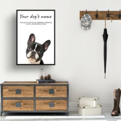 Black and white french bulldog personalised dog print painting. Framed & un-framed wall art 11 dog paintings prints black and white french bulldog hall