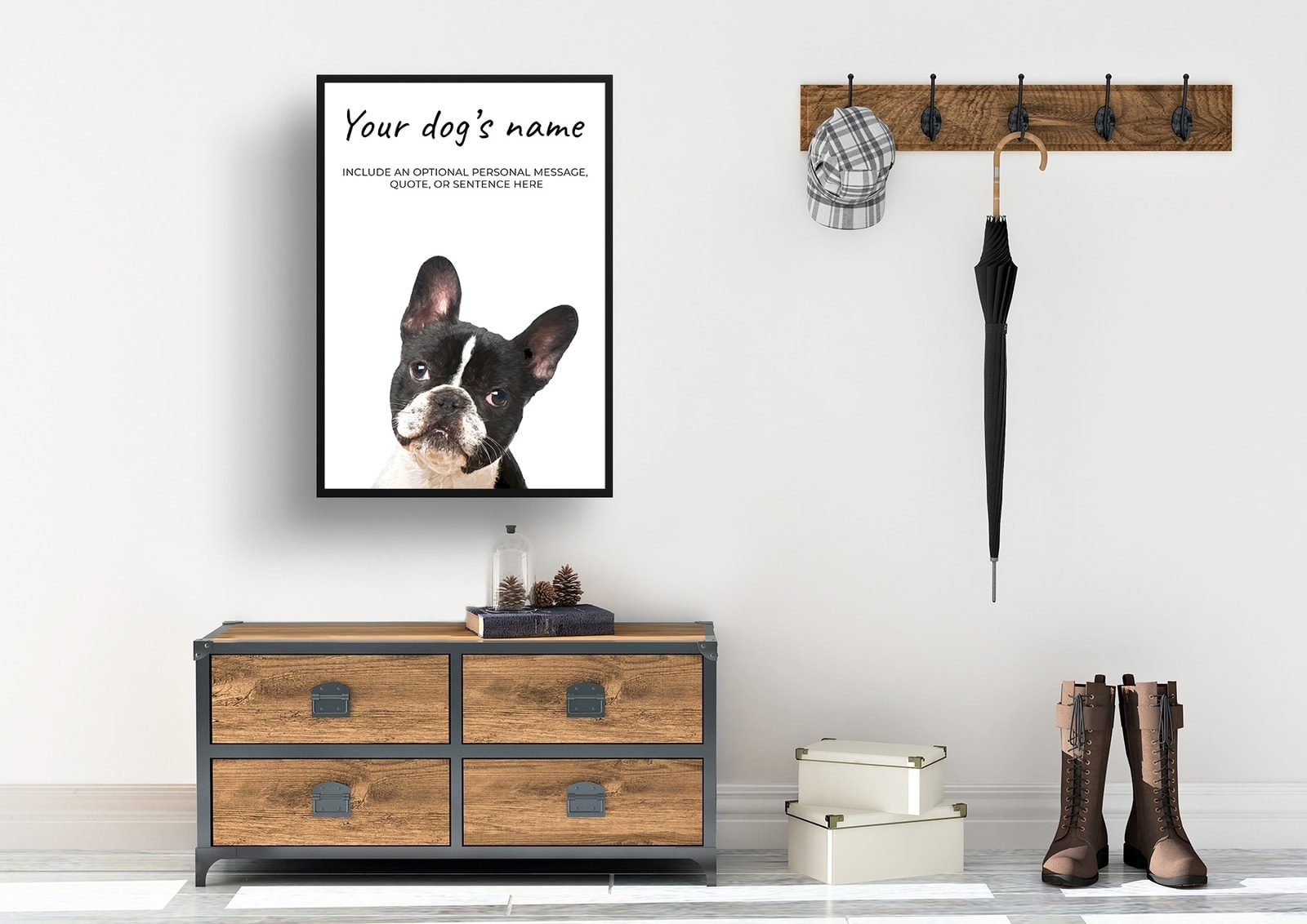 Black and white french bulldog personalised dog print painting. Framed & un-framed wall art 5 Black and white french bulldog personalised dog print painting. Framed & un-framed wall art - Image 3