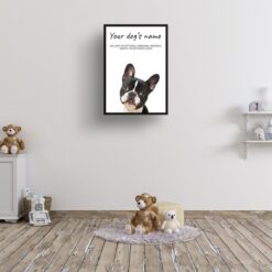 Black and white french bulldog personalised dog print painting. Framed & un-framed wall art 12 dog paintings prints black and white french bulldog kids room