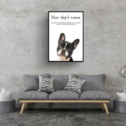 Black and white french bulldog personalised dog print painting. Framed & un-framed wall art 13 dog paintings prints black and white french bulldog living room