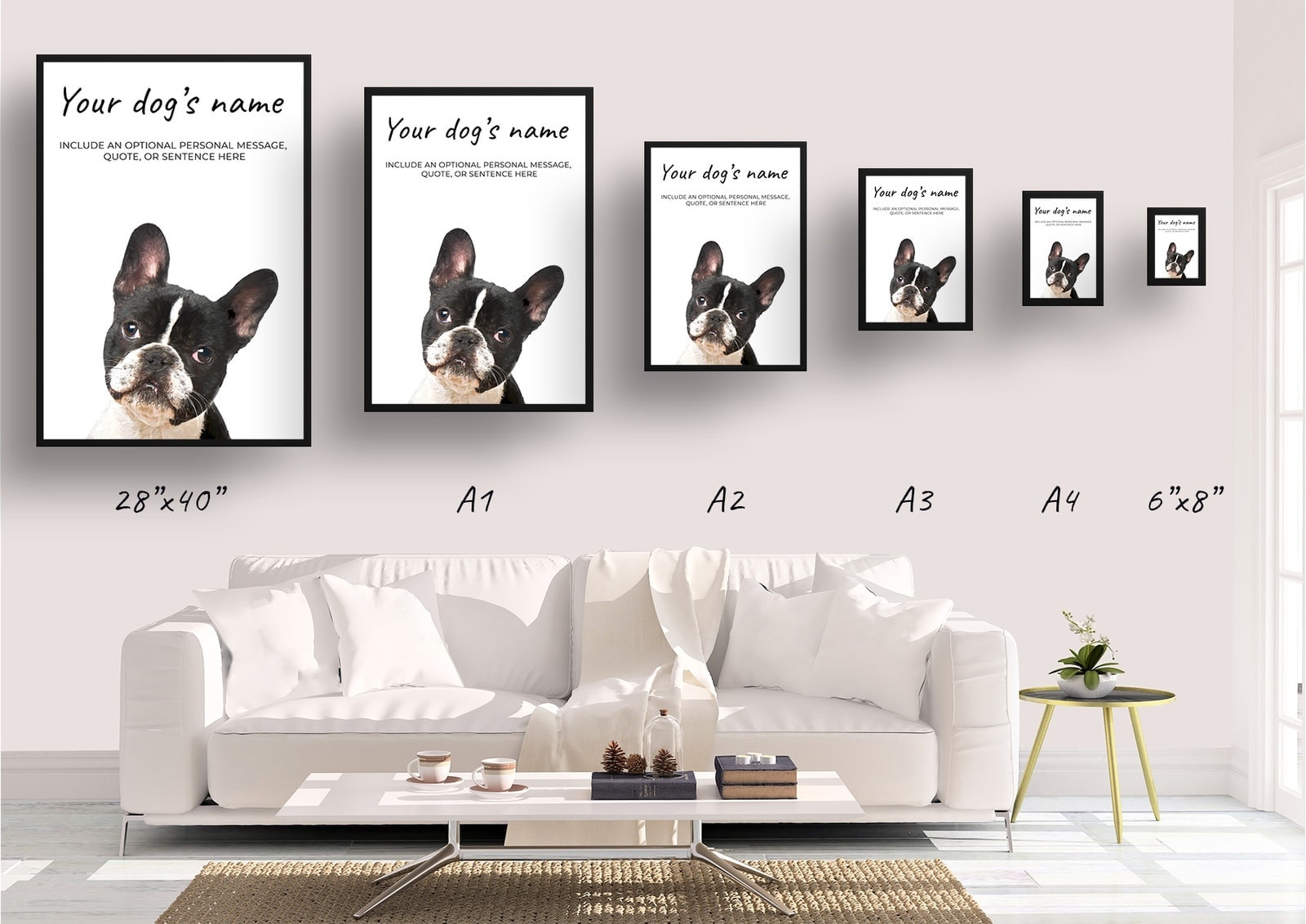 Black and white french bulldog personalised dog print painting. Framed & un-framed wall art 9 Black and white french bulldog personalised dog print painting. Framed & un-framed wall art - Image 7