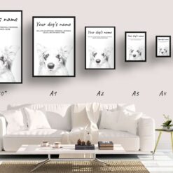 Border Collie personalised dog print painting. Framed & un-framed wall art 15 dog paintings prints border collie print size comparison