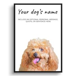 Brown poodle personalised dog print painting. Framed & un-framed wall art