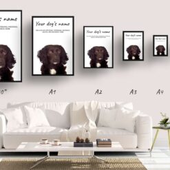 Cocker Spaniel personalised dog print painting. Framed & un-framed wall art 14 dog paintings prints cocker spaniel print size comparison