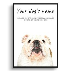 English Bulldog personalised dog print painting. Framed & un-framed wall art