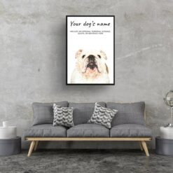 English Bulldog personalised dog print painting. Framed & un-framed wall art 13 dog paintings prints english bulldog living room