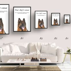 German Shepherd personalised dog print painting. Framed & un-framed wall art 14 dog paintings prints german shepherd print size comparison