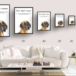 Great Dane personalised dog print painting. Framed & un-framed wall art 15 dog paintings prints great dane print size comparison