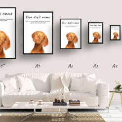 Hungarian Vizsla personalised dog print painting. Framed & un-framed wall art 10 dog paintings prints hungarian vizla print size comparison