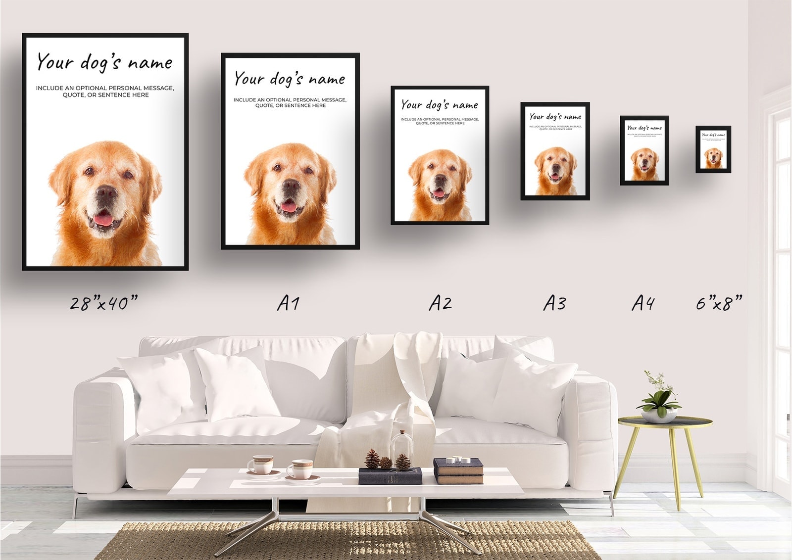 Golden Retriever personalised dog print painting. Framed & un-framed wall art 4 Golden Retriever personalised dog print painting. Framed & un-framed wall art - Image 2