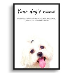 Maltese personalised dog print painting. Framed & un-framed wall art