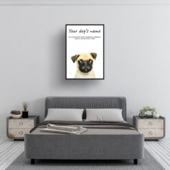 Pug personalised dog print painting. Framed & un-framed wall art 10 dog paintings prints pug bedroom