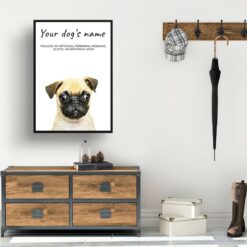 Pug personalised dog print painting. Framed & un-framed wall art 11 dog paintings prints pug hall