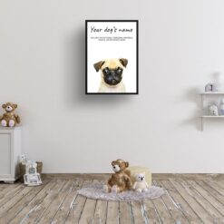 Pug personalised dog print painting. Framed & un-framed wall art 12 dog paintings prints pug kids room