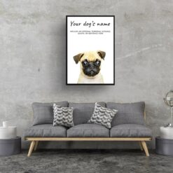 Pug personalised dog print painting. Framed & un-framed wall art 13 dog paintings prints pug living room