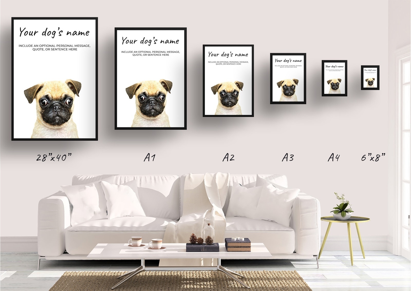 Pug personalised dog print painting. Framed & un-framed wall art 9 Pug personalised dog print painting. Framed & un-framed wall art - Image 7