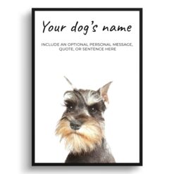 Schnauzer personalised dog print painting. Framed & un-framed wall art