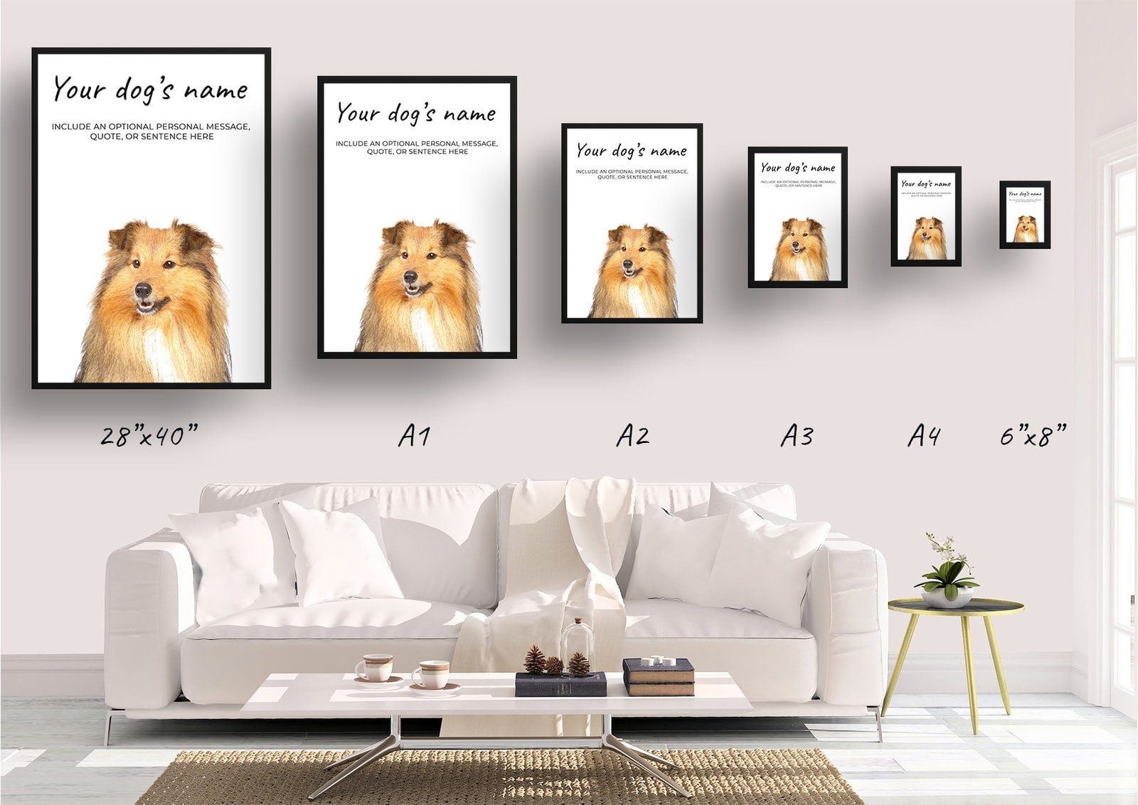 Shetland Sheepdog personalised dog print painting. Framed & un-framed wall art 8 Shetland Sheepdog personalised dog print painting. Framed & un-framed wall art - Image 7