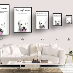 Wheaten Terrier personalised dog print painting. Framed & un-framed wall art 14 dog paintings prints wheaten terrier print size comparison