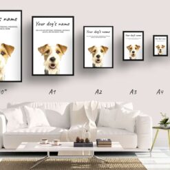 Wire Haired Fox Terrier personalised dog print painting. Framed & un-framed wall art 14 dog paintings prints wire haired fox terrier print size comparison