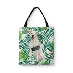 American Staffordshire terrier Travel Style Tote Bag 33 travel dogs tote american staffordshire terrier leaves front view White