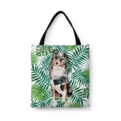 Australian Shepherd Travel Style Tote Bag 33 travel dogs tote australian shepherd leaves front view White