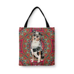 Australian Shepherd Travel Style Tote Bag 34 travel dogs tote australian shepherd mandala front view White