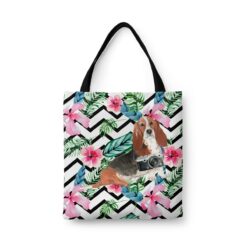 Basset Hound Travel Style Tote Bag 31 travel dogs tote basset hound geometric tropical front view White