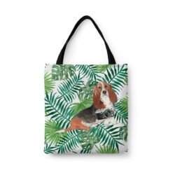 Basset Hound Travel Style Tote Bag 32 travel dogs tote basset hound leaves front view White