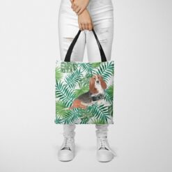 Basset Hound Travel Style Tote Bag 34 travel dogs tote basset hound leaves tote woman trowsers front view