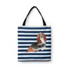 travel dogs tote basset hound nautical stripes front view White