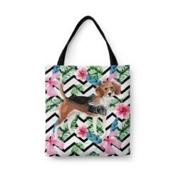 Beagle Travel Style Tote Bag 32 travel dogs tote beagle geometric tropical front view White