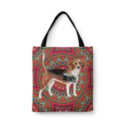 Beagle Travel Style Tote Bag 34 travel dogs tote beagle mandala front view White