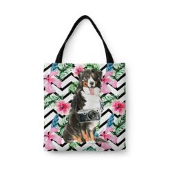 travel dogs tote bernese mountain dog geometric tropical front view White