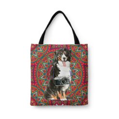 travel dogs tote bernese mountain dog mandala front view White