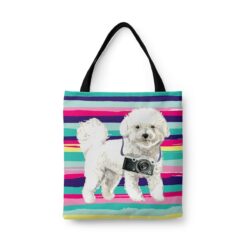 Bichon Frise Travel Style Tote Bag 31 travel dogs tote bichon frise beach front view White