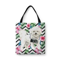 Bichon Frise Travel Style Tote Bag 32 travel dogs tote bichon frise geometric tropical front view White