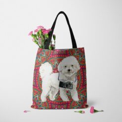 Bichon Frise Travel Style Tote Bag 37 travel dogs tote bichon frise mandala tote standing carnations