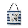 Bichon Frise Travel Style Tote Bag 1 travel dogs tote bichon frise nautical stripes front view White