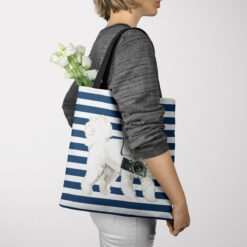 Bichon Frise Travel Style Tote Bag 38 travel dogs tote bichon frise nautical stripes tote woman jumper view