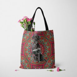 travel dogs tote black lab mandala tote standing carnations