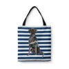Black Lab Travel Style Tote Bag 2 travel dogs tote black lab nautical stripes front view White