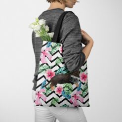 Black & Tan Dachshund Travel Style Tote Bag 40 travel dogs tote black tan dachshund geometric tropical tote woman jumper walking view