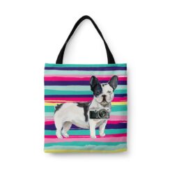 Black&white French bulldog Travel Style Tote Bag 31 travel dogs tote blackwhite french bulldog beach front view White