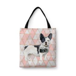 Black&white French bulldog Travel Style Tote Bag 30 travel dogs tote blackwhite french bulldog luxe front view White