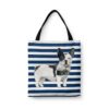 travel dogs tote blackwhite french bulldog nautical stripes front view White