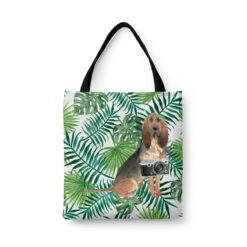 BloodHound Travel Style Tote Bag 33 travel dogs tote bloodhound leaves front view White