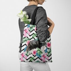 Border Collie Travel Style Tote Bag 40 travel dogs tote border collie geometric tropical tote woman jumper walking view