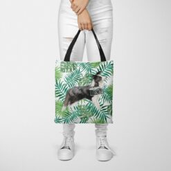 Border Collie Travel Style Tote Bag 35 travel dogs tote border collie leaves tote woman trowsers front view