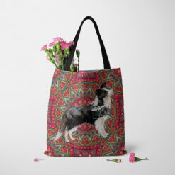 Border Collie Travel Style Tote Bag 37 travel dogs tote border collie mandala tote standing carnations